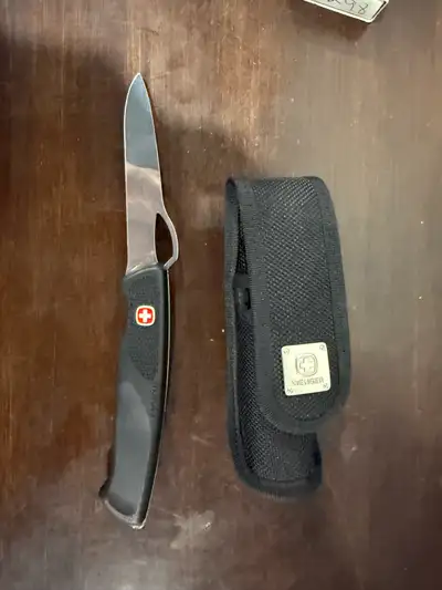 4” locking wenger knife with sheath, View more