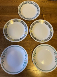 Corelle 6 3/4” plates/ cream/ sugar/mugs/sq bowls 73/8”