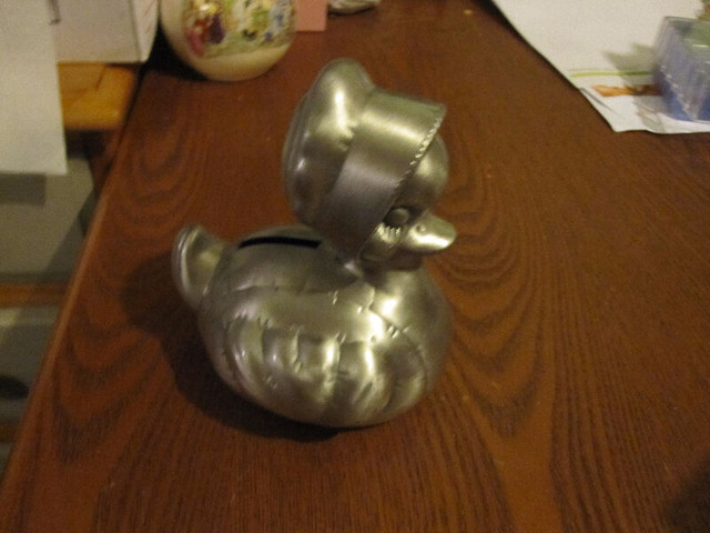 pewter piggy bank duck bank with bonnet in Home Décor & Accents in Oshawa / Durham Region