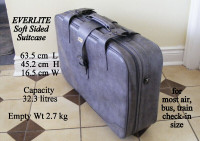 Everlite suitcase softside, 4 wheels, 25x18x6½”, clean, gray