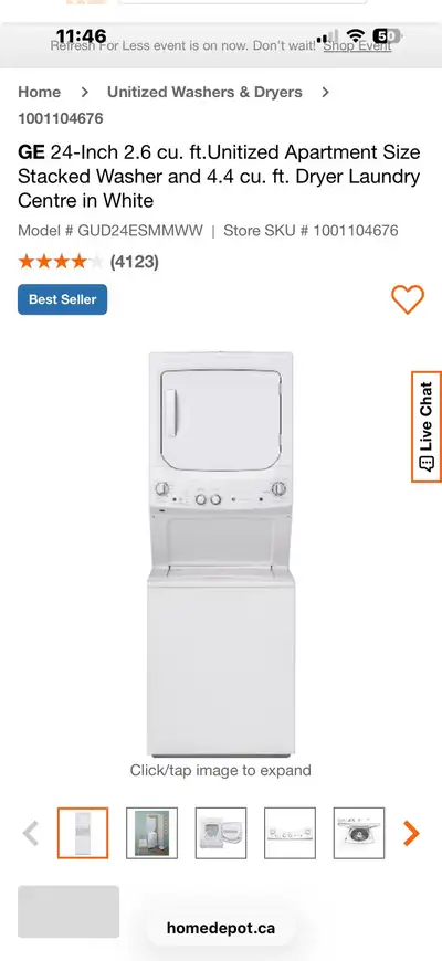 Apartment size GE Stackable washer dryer, View more