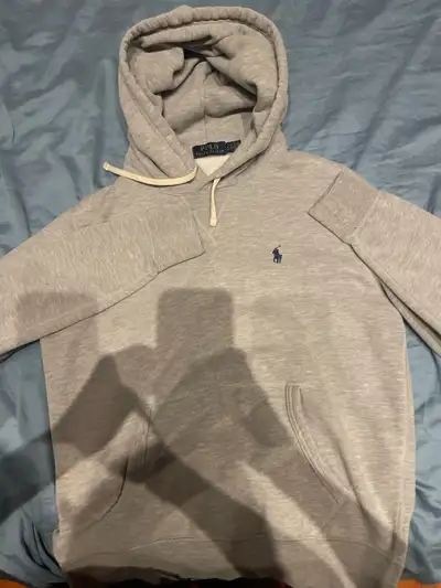 Grey men’s polo hoodie size small , View more