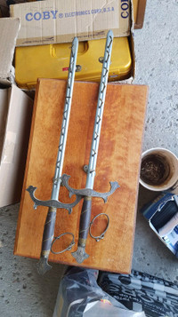 2 51cm Decorative Sword Key or Belt Holder Vintage Steel