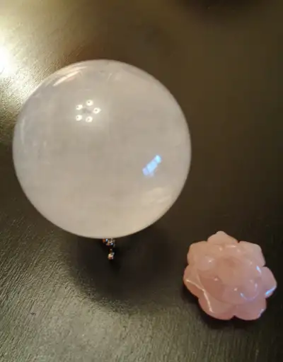 Natural Clear Quartz Sphere & Rose Quartz Lotus Holder, View more