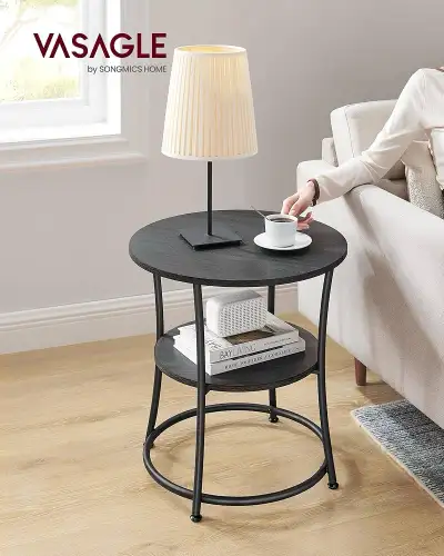 2-Tier Round End Table, Nightstand with Steel Frame for Small Sp, View more