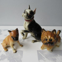 3 Porcelain Dog Figurines Boxer Cairn-Terrier Japan