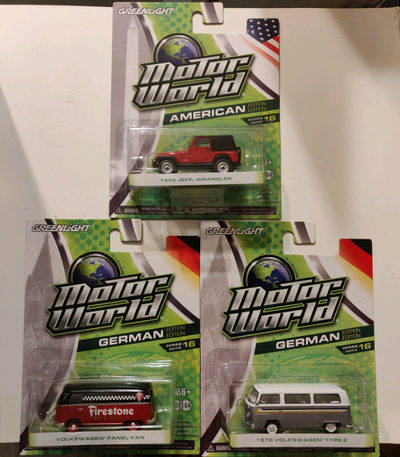 Greenlight Motor World Jeep Wrangler Volkswagen Van 1:64 diecast, View more