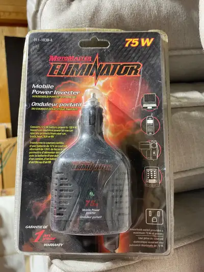 I am selling a MotoMaster Eliminator Mobile Power Inverter, a handy device that converts 12 V DC bat...