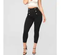 Black Skinny Pants, High-waisted w/ Pearl Buttons