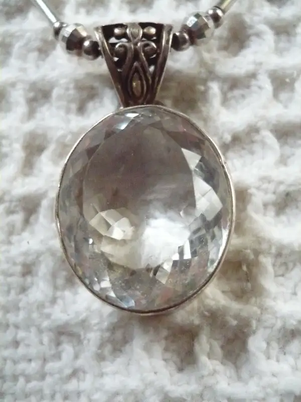 ART DECO ROCK CRYSTAL 925 PENDANT W/ 925 EXQUISITE ITALIAN CHAIN63010223161601122