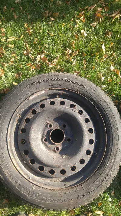 Snow tires on 16 inch, steel rims. These are fairly low profile/sporty in handling. I’m not sure of...