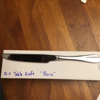 Table knives, 12 per box, new. Several designs