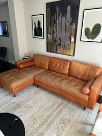 KINSEYleft-facing 100% leather sectional sofa - copper colour