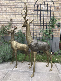 Brass Deer Large Male and Female Statues 1970’s
