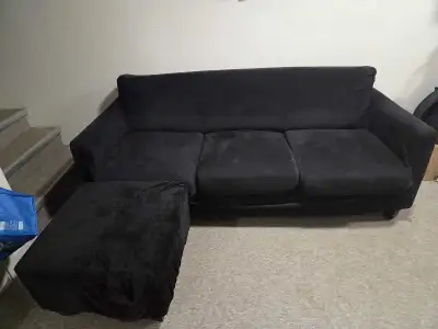 Grey Sectional Sofa + Ottoman (with Black Full Cover Included), View more