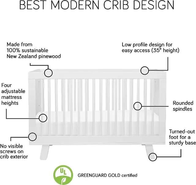 Babyletto Hudson 3-in-1 Convertible Crib White in Cribs in City of Toronto - Image 7