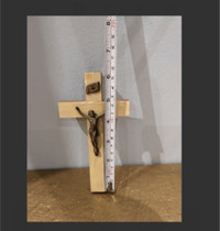 6 inches tall brass crucifix Jesus on wooden base art decor