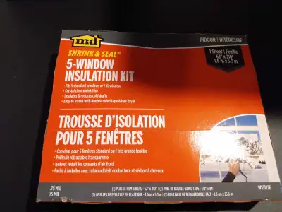 5 window insulation kit, unopened, plus a box of large sheets of shrink film left from another proje...