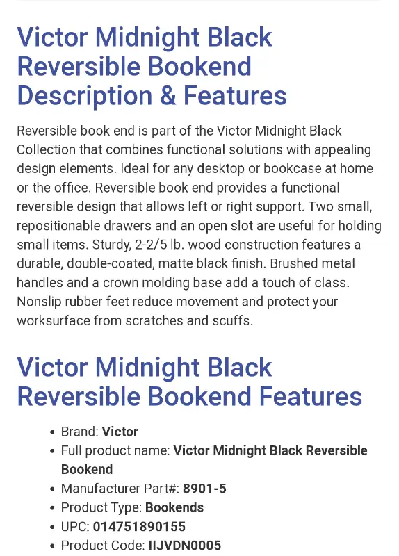 Victor Collection Reversible Book End $20 EACH or $35 PAIR (2)63616758226179121