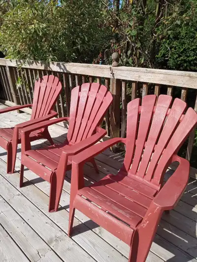 3 ADIRONDACK RED STACKABLE CHAIRES, View more