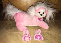 Puppy Surprise Plush Pink White Dog with 2 Baby Puppies