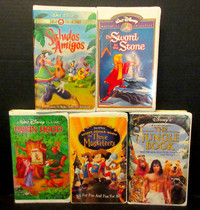 Disney Clamshell Movies VHS x 5 "Robin Hood,SwordinStone,etc" VG