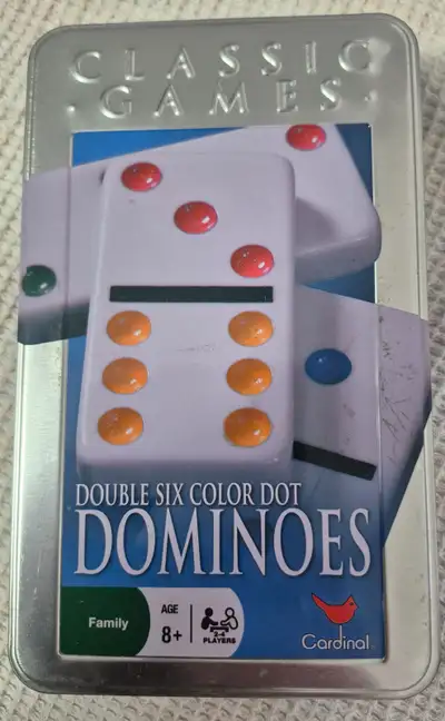 Cardinal Double Six Color Dot Dominoes in a Tin, View more