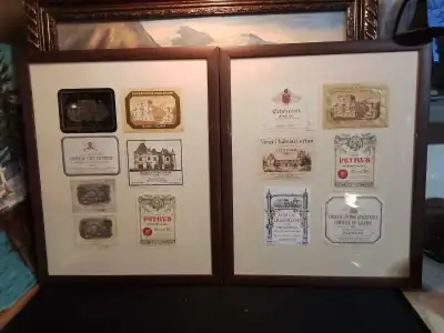 Framed Collection of Vintage Wine Labels, View more