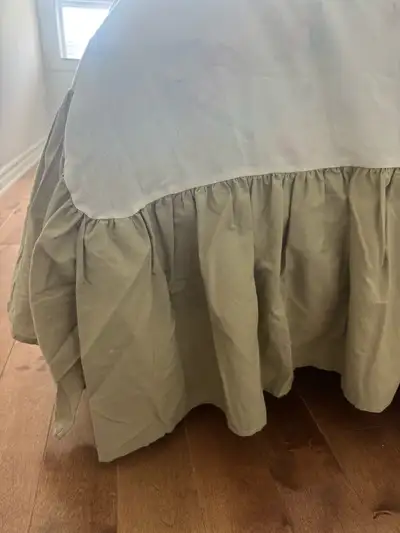 Queen size khaki green bed skirt & decorative pillow covers, View more
