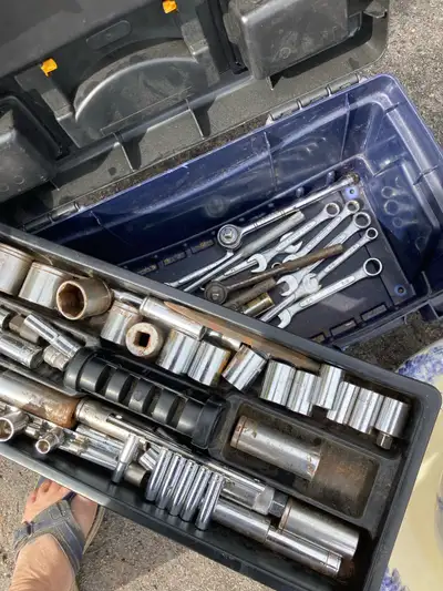 toolbox with assorted sockets and wrenches , View more