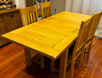 Solid oak dining table set - extendable