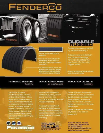 We manufacture the Fenderco Truck and Trailer fenders! They come with a Lifetime Warranty! Available...