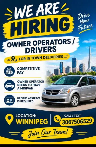 Hiring Owner Operators / Drivers – In and Around Town Deliveries, View more