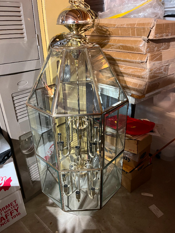 Chandelier, bevelled glass & brass in Indoor Lighting & Fans in Hamilton - Image 2