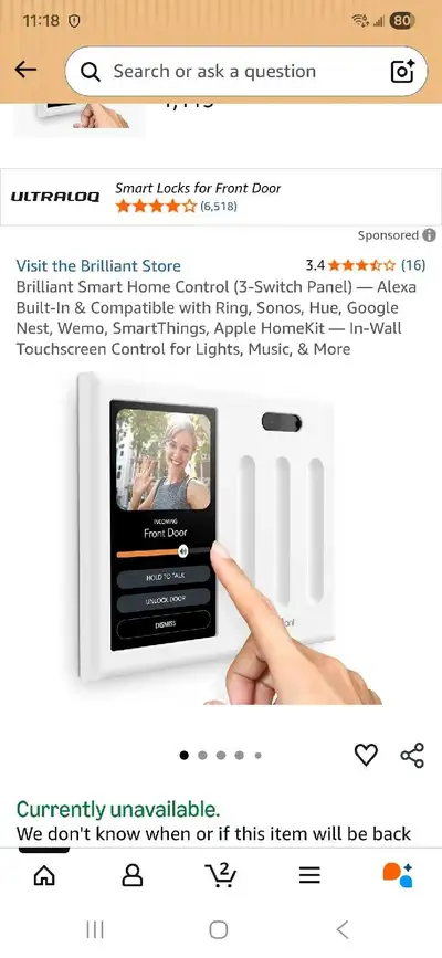 New Brilliant Smart Home Control (3-Switch Panel) — Alexa Built-In & Compatible with Ring, Sonos, Hu...
