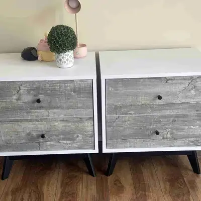 Pair Modern White Gray Nightstands 2-Drawer, View more