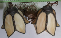 Pair of Antique Stained glass pendant lamps