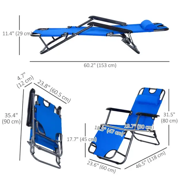 Folding Lounge Chair Portable Chaise Sun Lounger Recliner Outdoo in Patio & Garden Furniture in Markham / York Region - Image 4