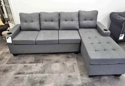 Brand New Fabric Sectional Couch - 4 Seater with Cup Holders, View more
