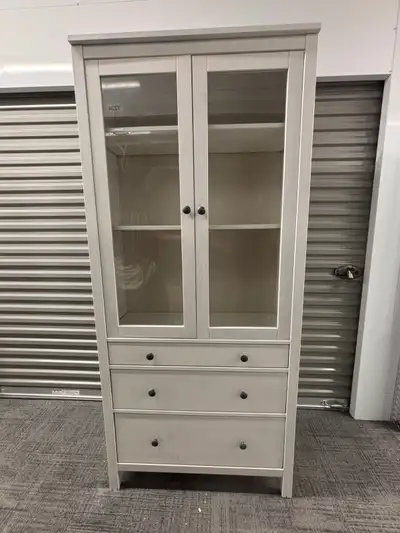 IKEA HEMNES Glass-Door Cabinet with 3 Drawers– White Stain, View more