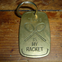 Vintage Tennis Keychain 1979 "Tennis Is My Racket" Solid Brass