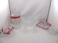 Vintage Crystal and Depression Glass Dish Lot Bowls Candle Stick