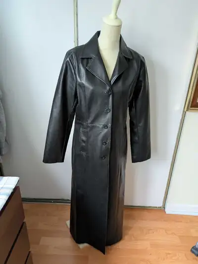 Long Faux Leather Trench Coat womens M, View more