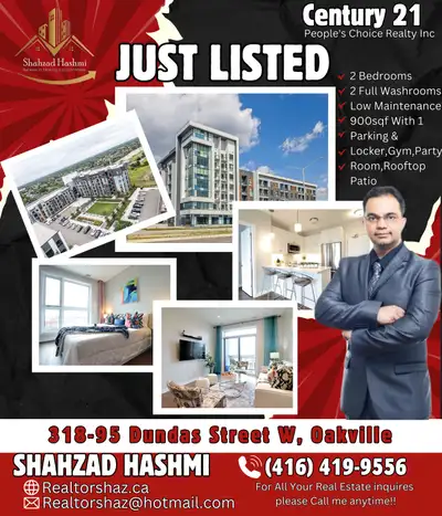 Apartment For Sale In Oakville, Only 2 Yrs Old. Fully Upgraded Ready To Move In, 900 sqf Of Living S...