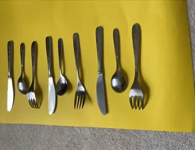(3) sets stainless steel vintage Swissair Airline Cutlery - knife, fork, spoon collectible very good...