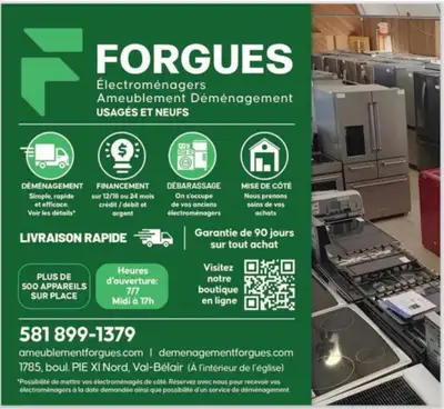 Ventes d'électroménagers neufs et usagés. Service de déménagement courte et longue distance possible...