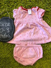 Cute pink heart Gymboree girls smock top outfit  - 0-3 mths