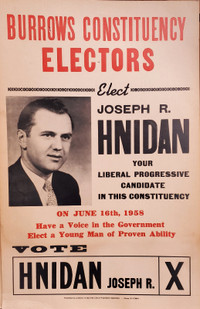 1958 Election Poster for Burrows Candidate Joseph R. Hnidan