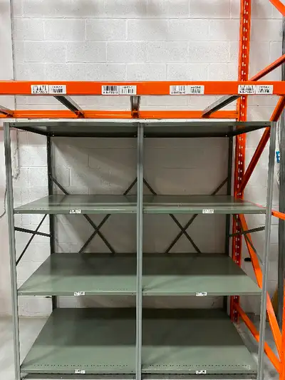 Industrial strength steel shelving available for sale. Easy to assemble, easy to adjust and very str...