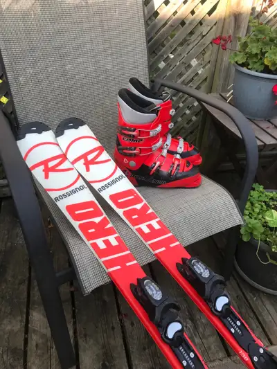 Childrens skis (130) & boots (23.5)  combo, View more